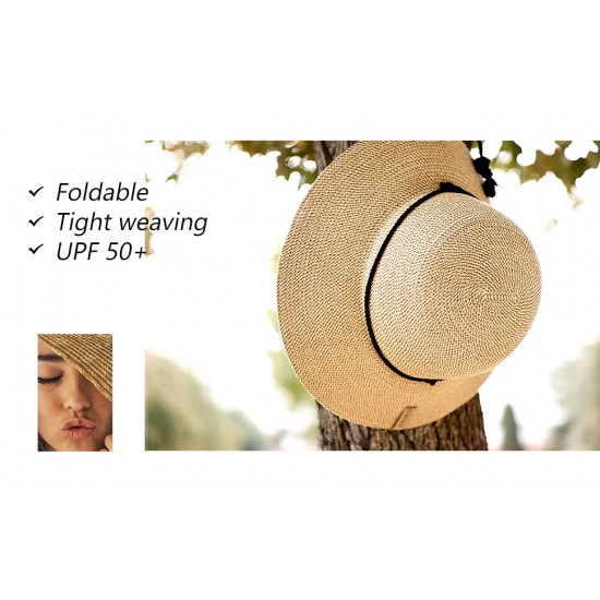 Summer Hat Women Sun Hat with Wind Lanyard Wide Brim UPF 50+ un Protection Beach Hat Foldable 