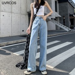 Women's Jeans Street Casual High Waist Traf Pants Korean Fashion Light Blue Straight Jeans 