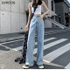 Women's Jeans Street Casual High Waist Traf Pants Korean Fashion Light Blue Straight Jeans 