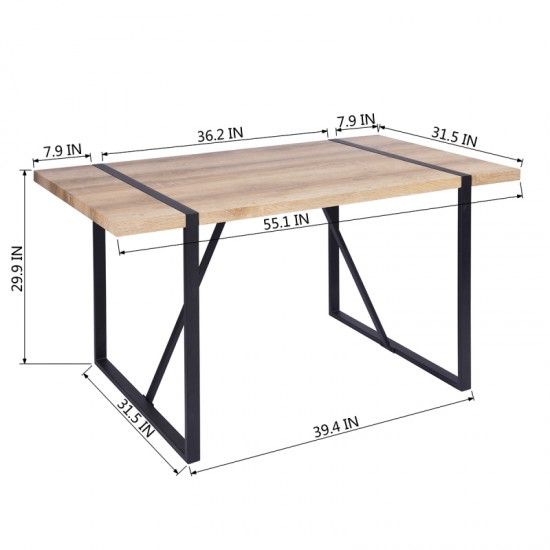  rectangular dining table, oak industrial style dining room furniture, steel and wood structure