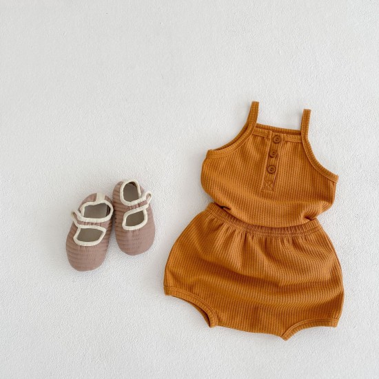 baby waffle set clothing summer Sling boy and girl clothes set suit