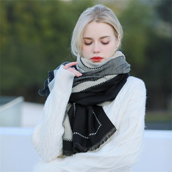 Women's Fall Winter Cashmere Feel Scarf Double-sided Pashmina Warm Soft Chunky Large Blanket Wrap